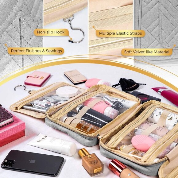 Hanging Travel Toiletry Bag for Women, Makeup Bag, Bathroom & Shower Organizer K - Picture 6 of 7